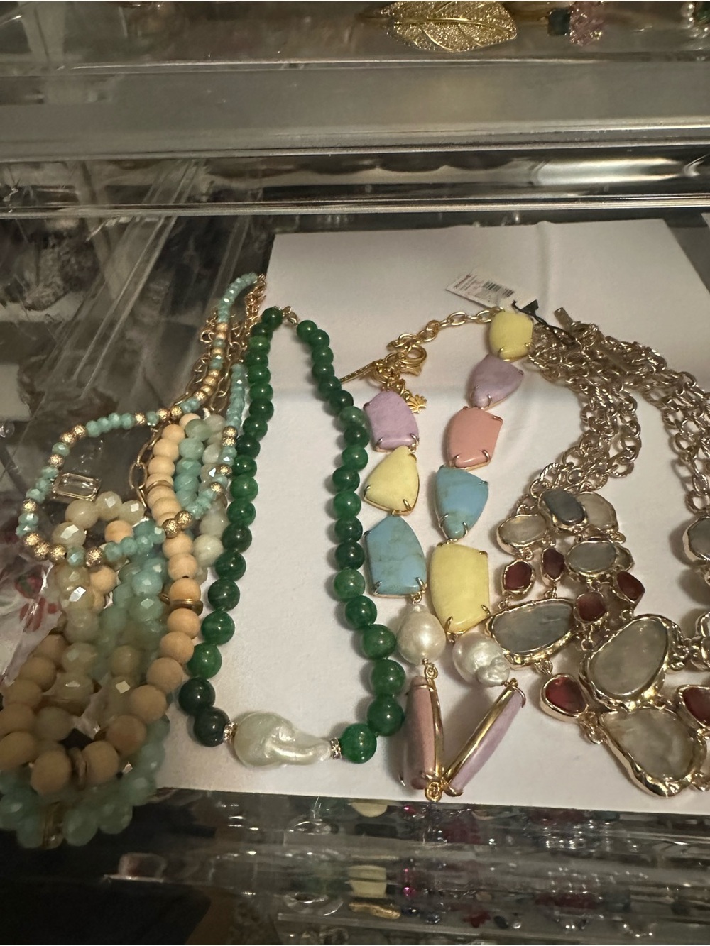 Multicolor Beaded Statement Necklace - Elegant Pastel and Green Accent